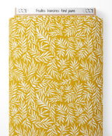 Tissu - Feuilles blanches sur fond jaune