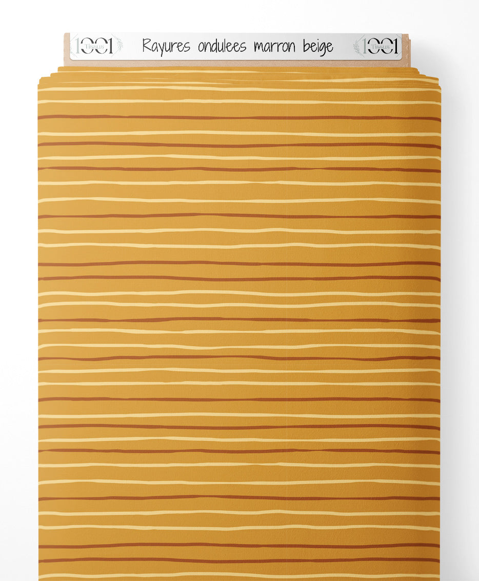 Tissu - Rayures ondulées marron beige