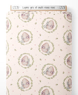 Tissu - Lapins gris et œufs roses rose