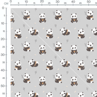 Tissu - Pandas sur fond gris