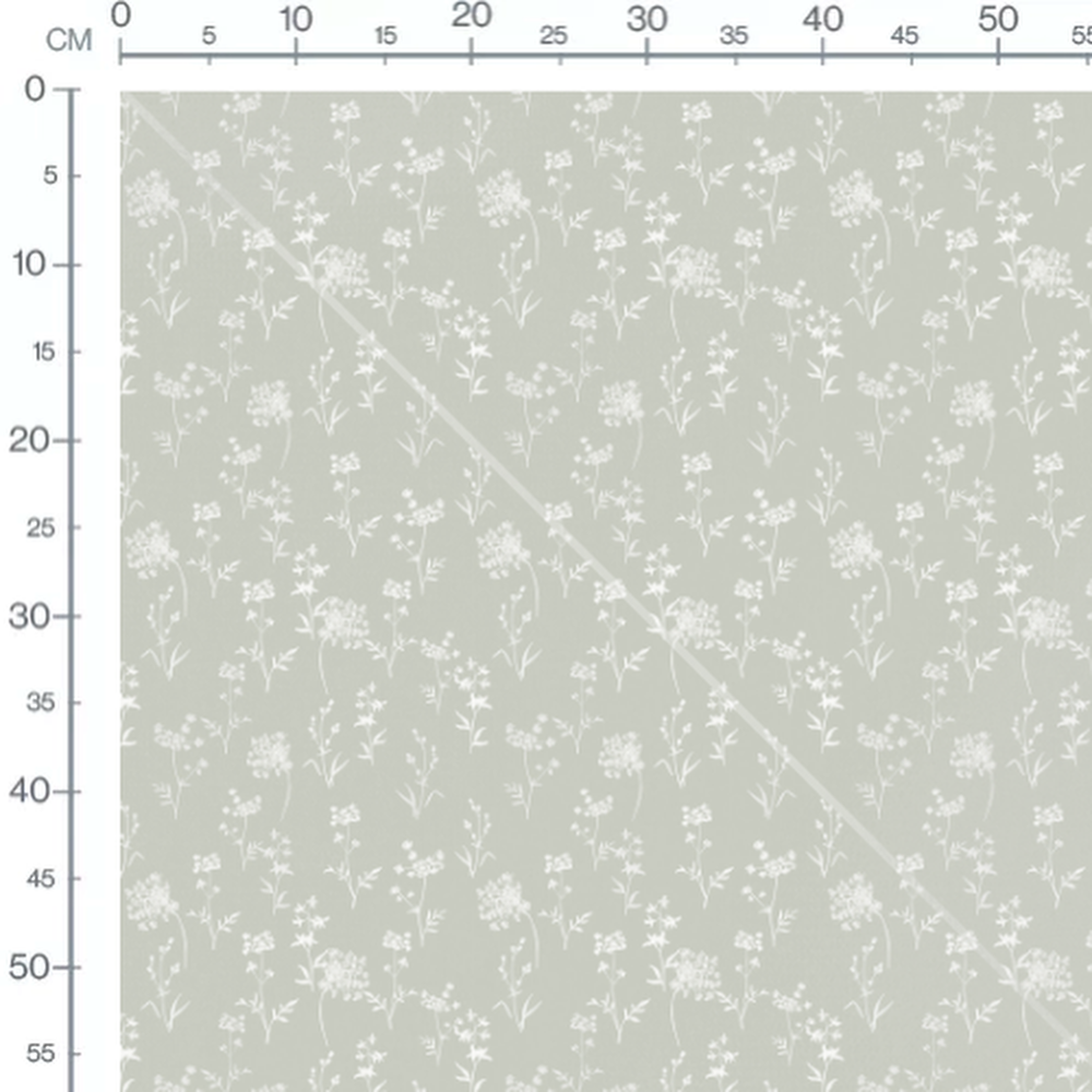 Tissu - Fleurs blanches sur gris clair