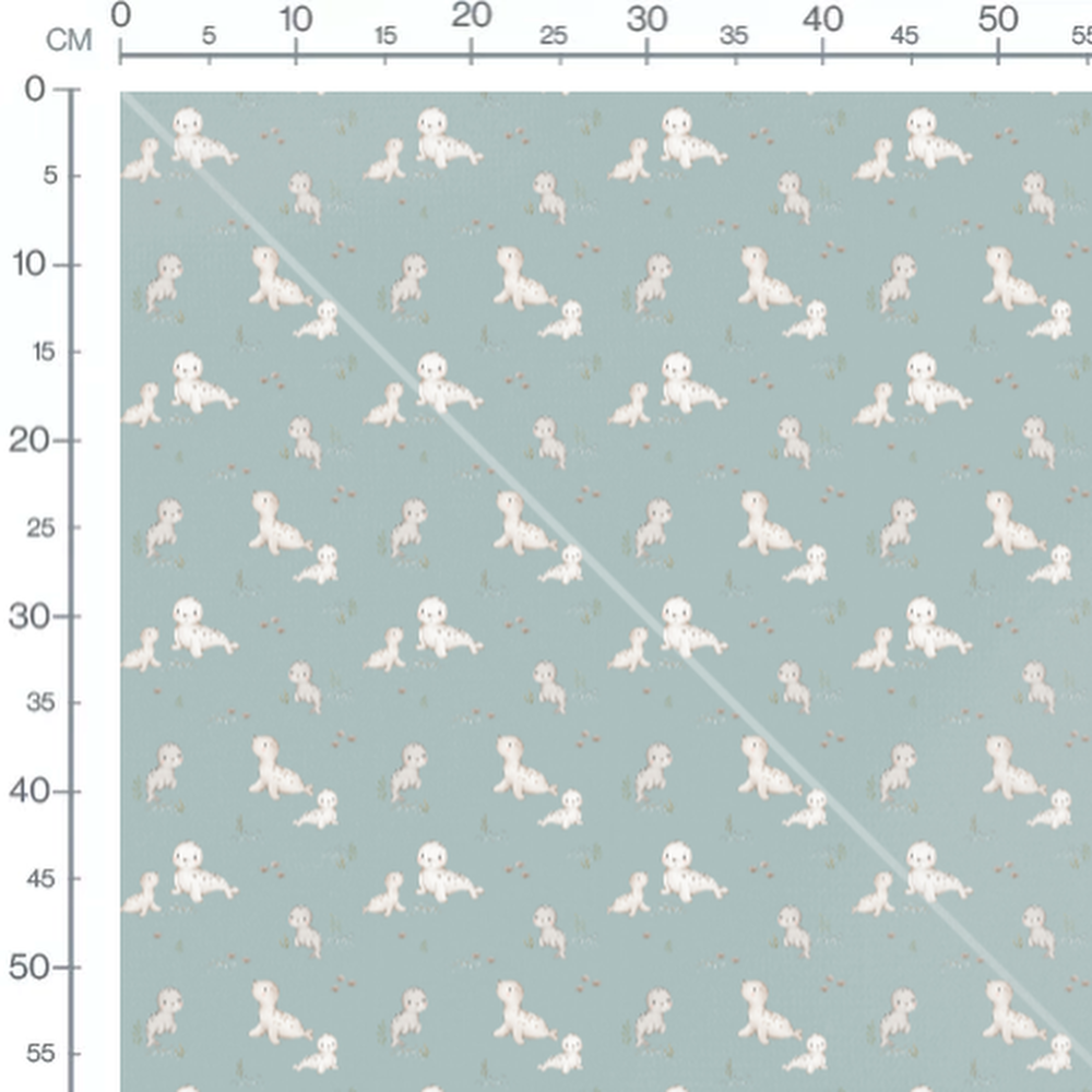 Tissu - Phoques blancs sur fond bleu