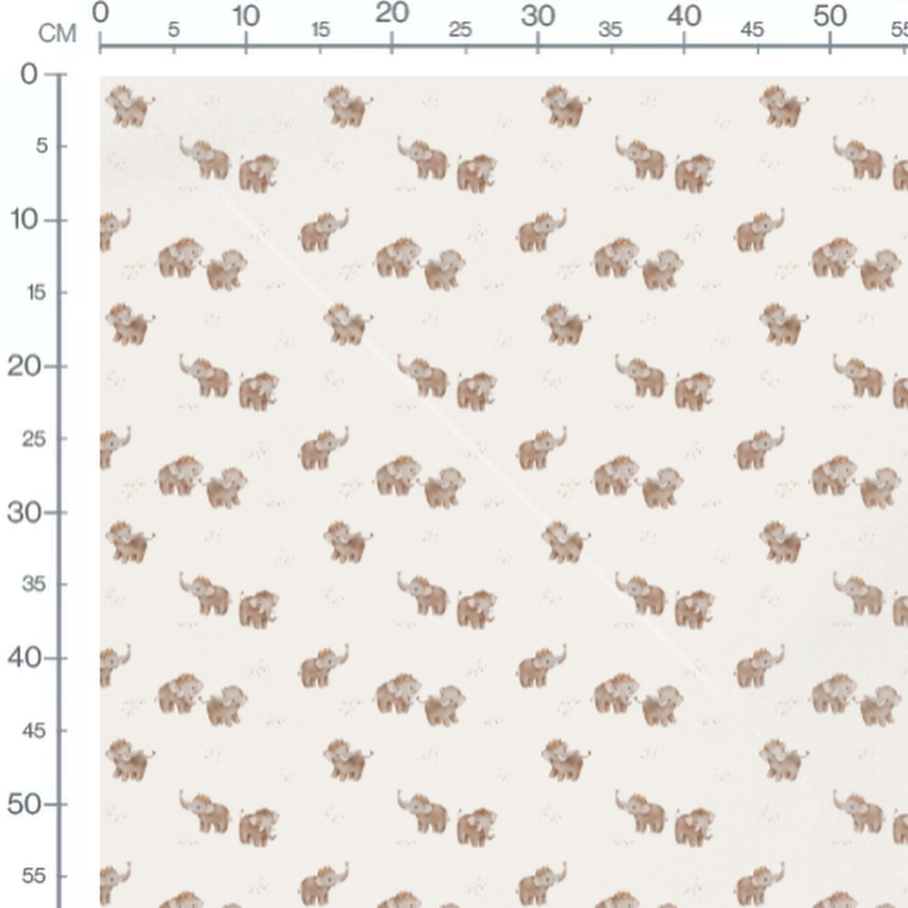 Tissu - Éléphants marron sur fond crème