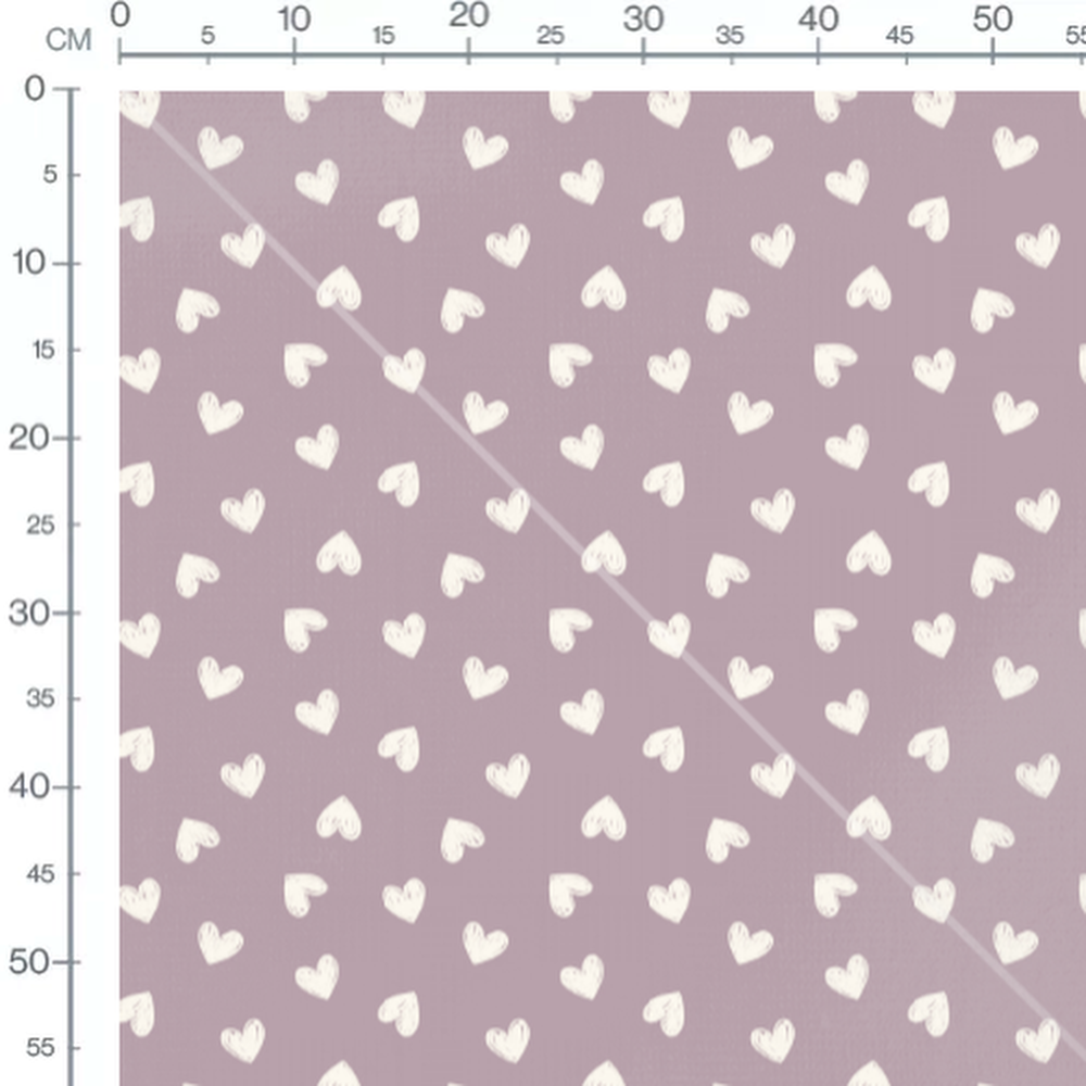 Tissu - Cœurs blancs sur fond mauve