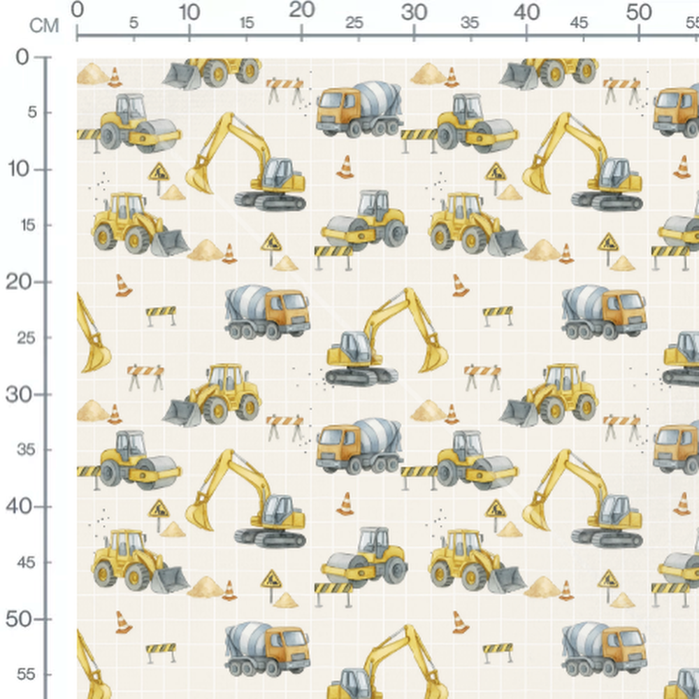 Tissu - Chantier jaune sur fond beige