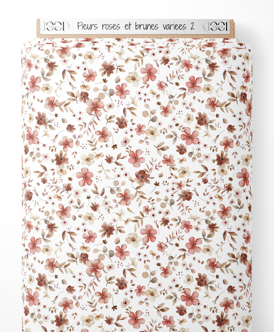 Tissu - Fleurs roses et brunes variées 2