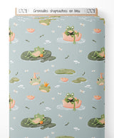 Tissu - Grenouilles chapeautées en bleu