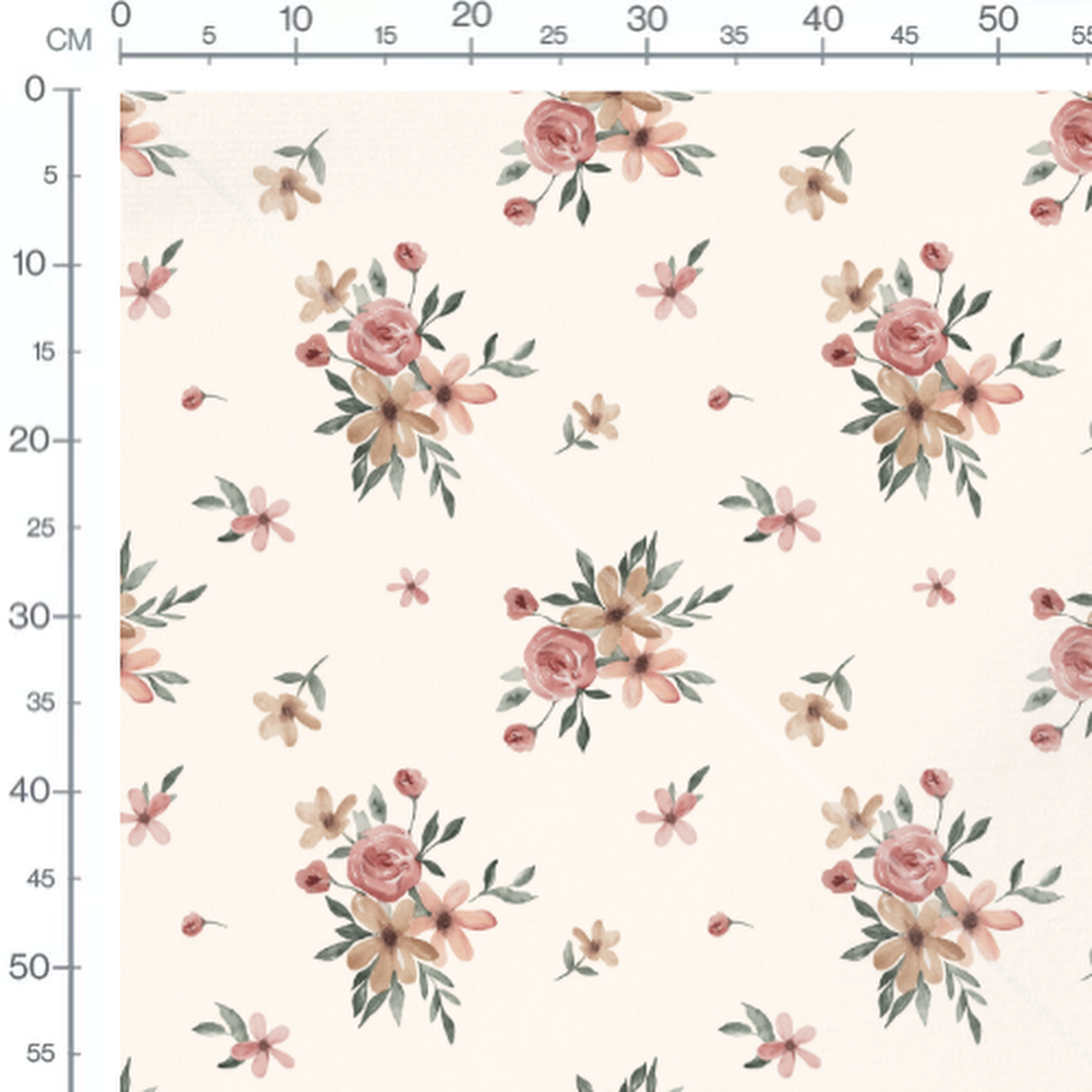 Tissu - Fleurs roses et beiges pastel