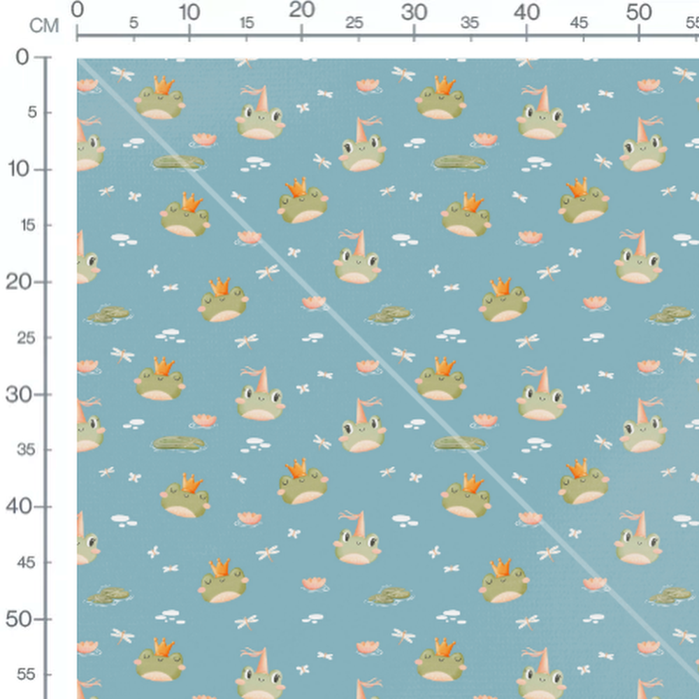 Tissu - Grenouilles chapeautées bleues