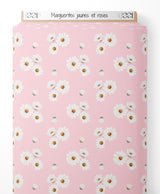Tissu - Marguerites jaunes et roses