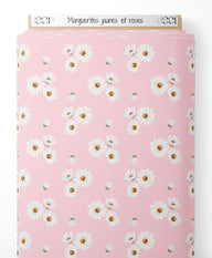 Tissu - Marguerites jaunes et roses