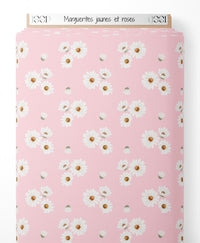 Tissu - Marguerites jaunes et roses