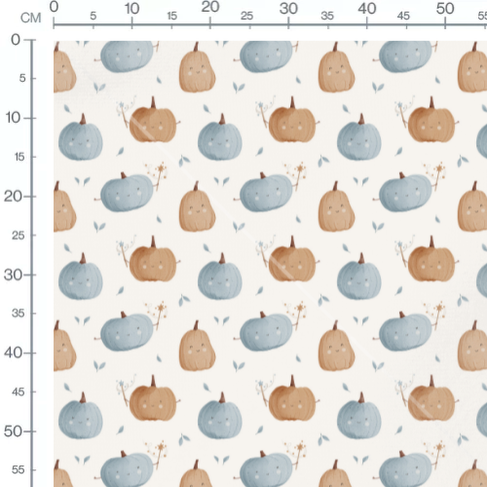 Tissu - Citrouilles souriantes bleues