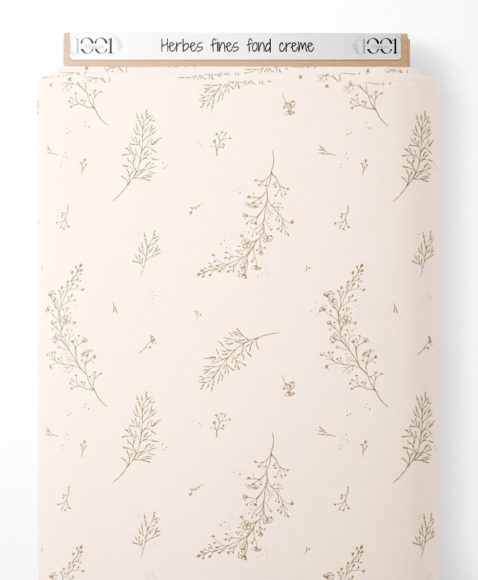Tissu - Herbes fines sur fond crème