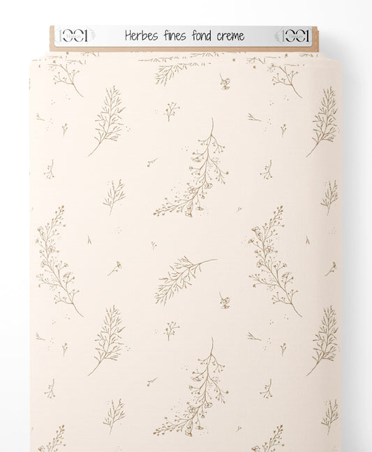 Tissu - Herbes fines sur fond crème
