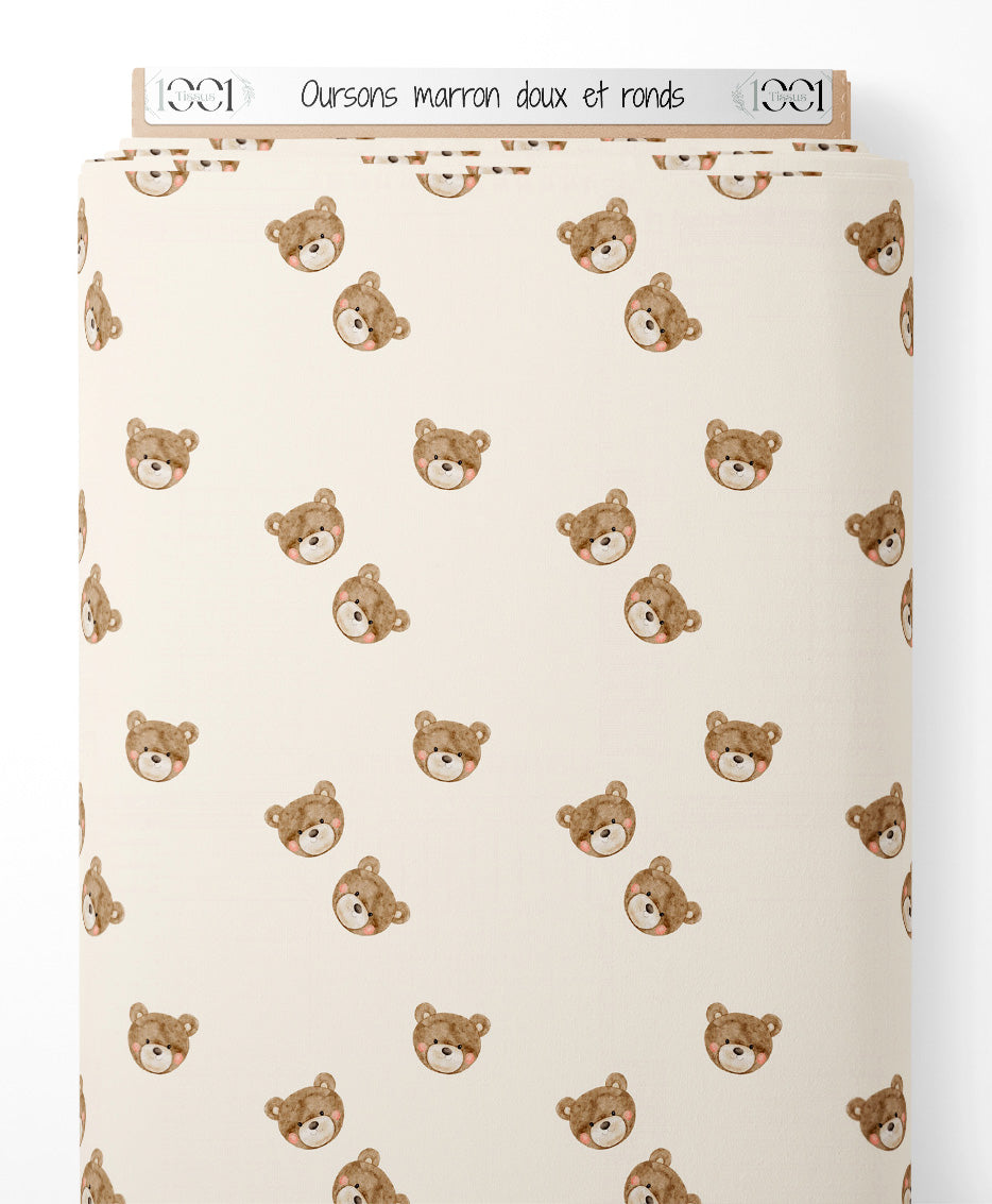 Tissu - Oursons marron doux et ronds