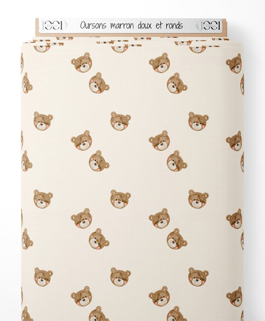 Tissu - Oursons marron doux et ronds