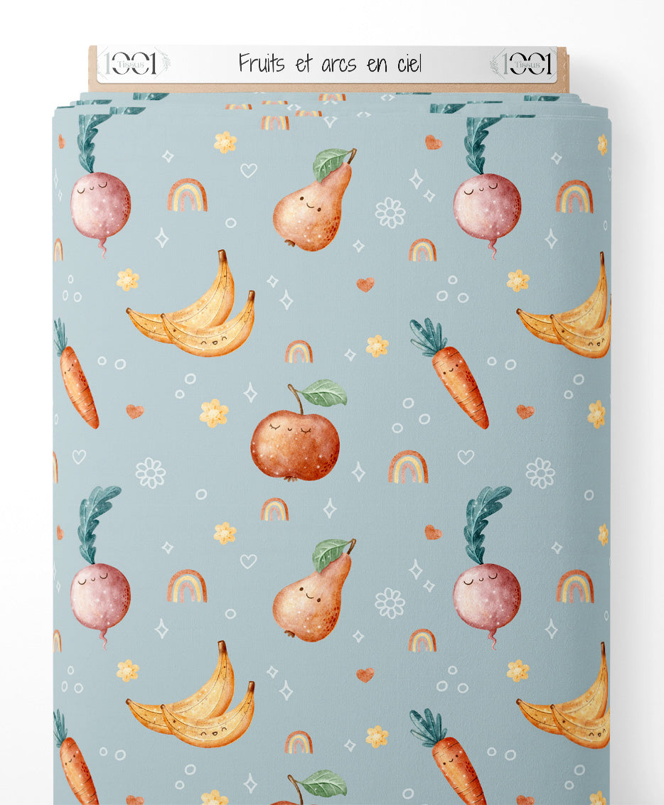 Tissu - Fruits et arcs-en-ciel