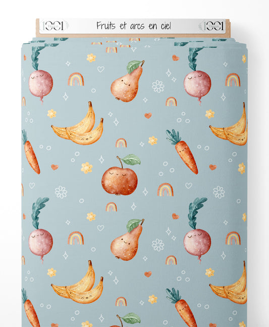 Tissu - Fruits et arcs-en-ciel