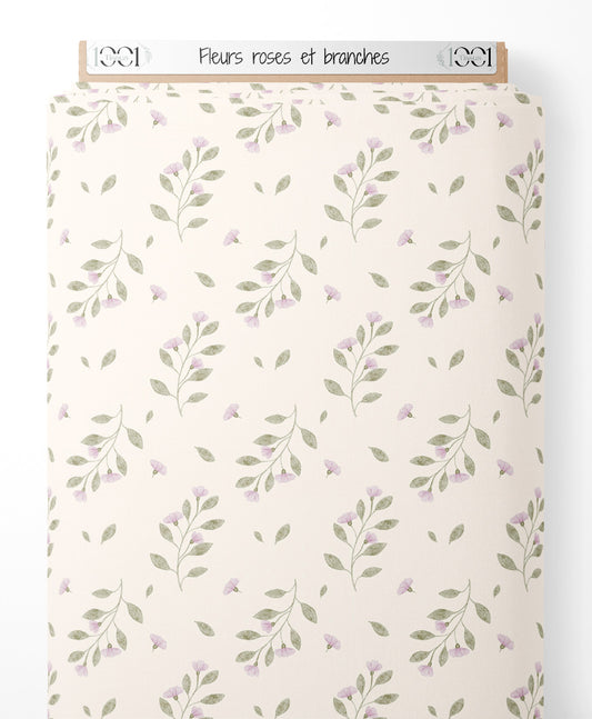 Tissu - Fleurs roses et branches