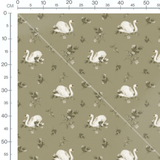 Tissu - Papillons beige sur fond vert