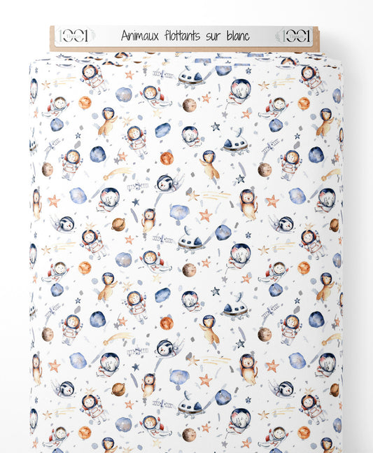 Tissu - Animaux flottants sur blanc