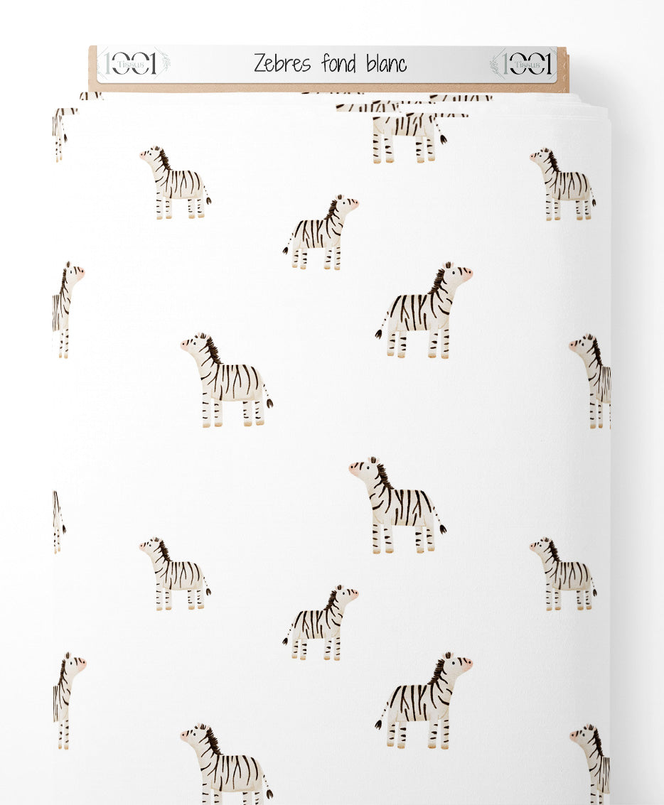 Tissu - Zèbres sur fond blanc