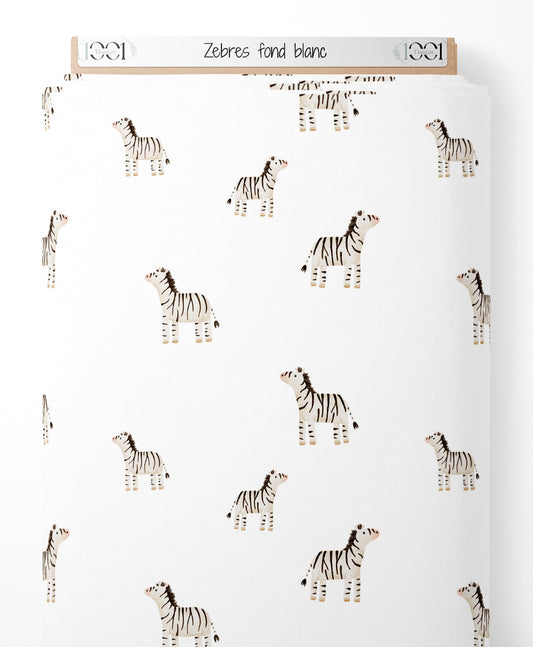 Tissu - Zèbres sur fond blanc