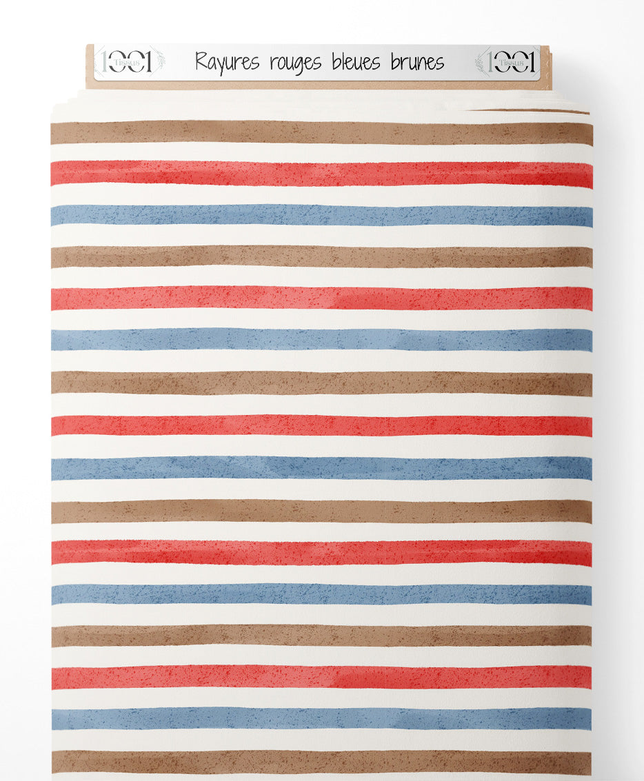 Tissu - Rayures rouges bleues brunes