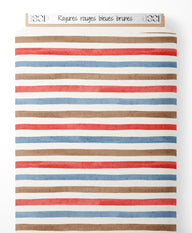 Tissu - Rayures rouges bleues brunes