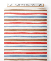 Tissu - Rayures rouges bleues brunes