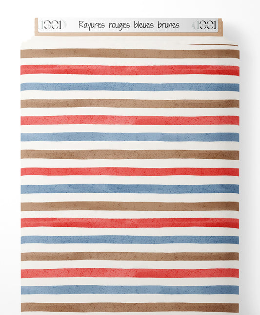 Tissu - Rayures rouges bleues brunes