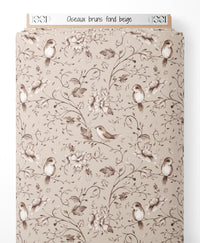 Tissu - Oiseaux bruns sur fond beige