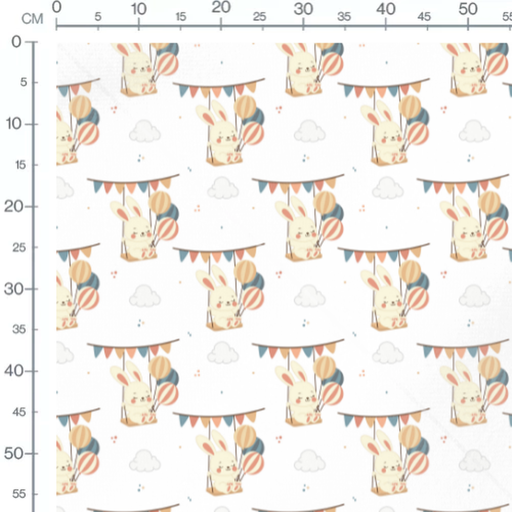 Tissu - Lapins et ballons colorés