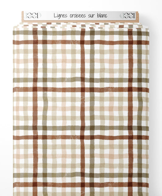 Tissu - Lignes croisées sur blanc