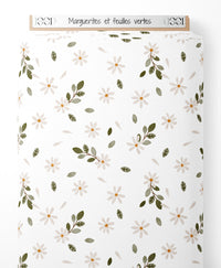 Tissu - Marguerites et feuilles vertes
