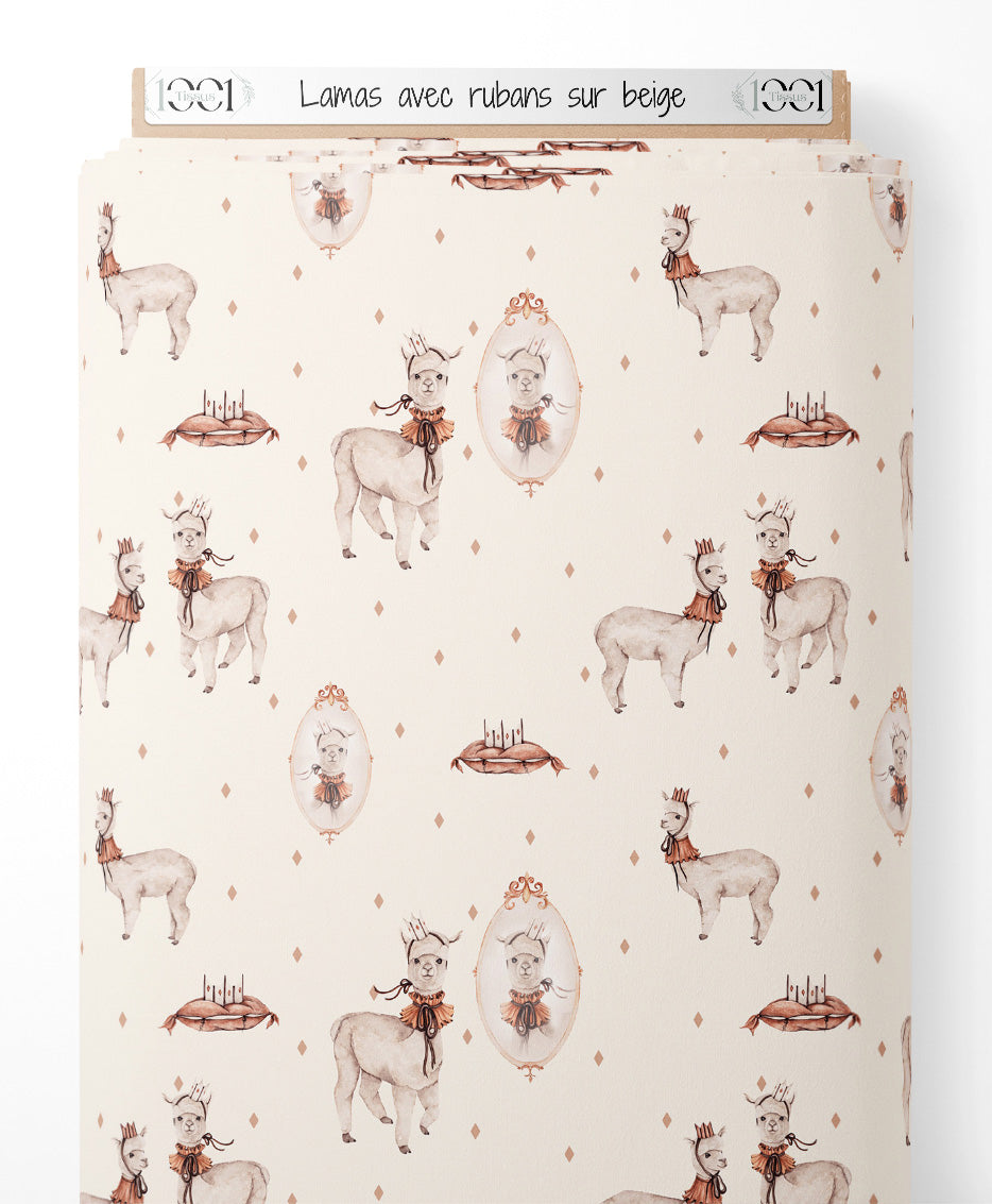 Tissu - Lamas avec rubans sur beige