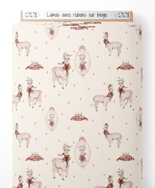 Tissu - Lamas avec rubans sur beige