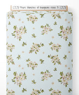 Tissu - Fleurs blanches et bourgeons roses 3