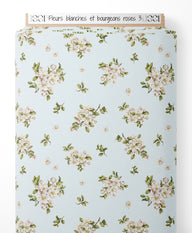 Tissu - Fleurs blanches et bourgeons roses 3