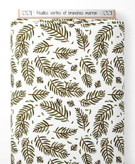 Tissu - Feuilles vertes et branches marron