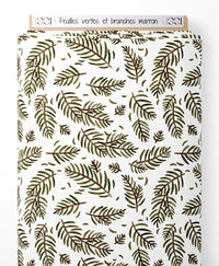 Tissu - Feuilles vertes et branches marron