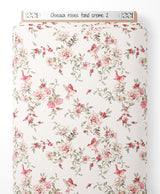 Tissu - Oiseaux roses sur fond crème 2