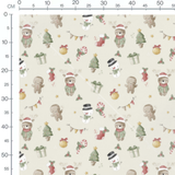 Tissu - Rennes et sapins sur beige