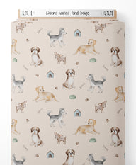Tissu - Chiens variés sur fond beige