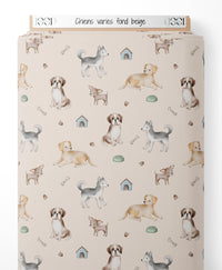 Tissu - Chiens variés sur fond beige