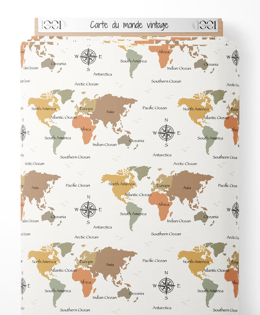 Tissu - Carte du monde vintage