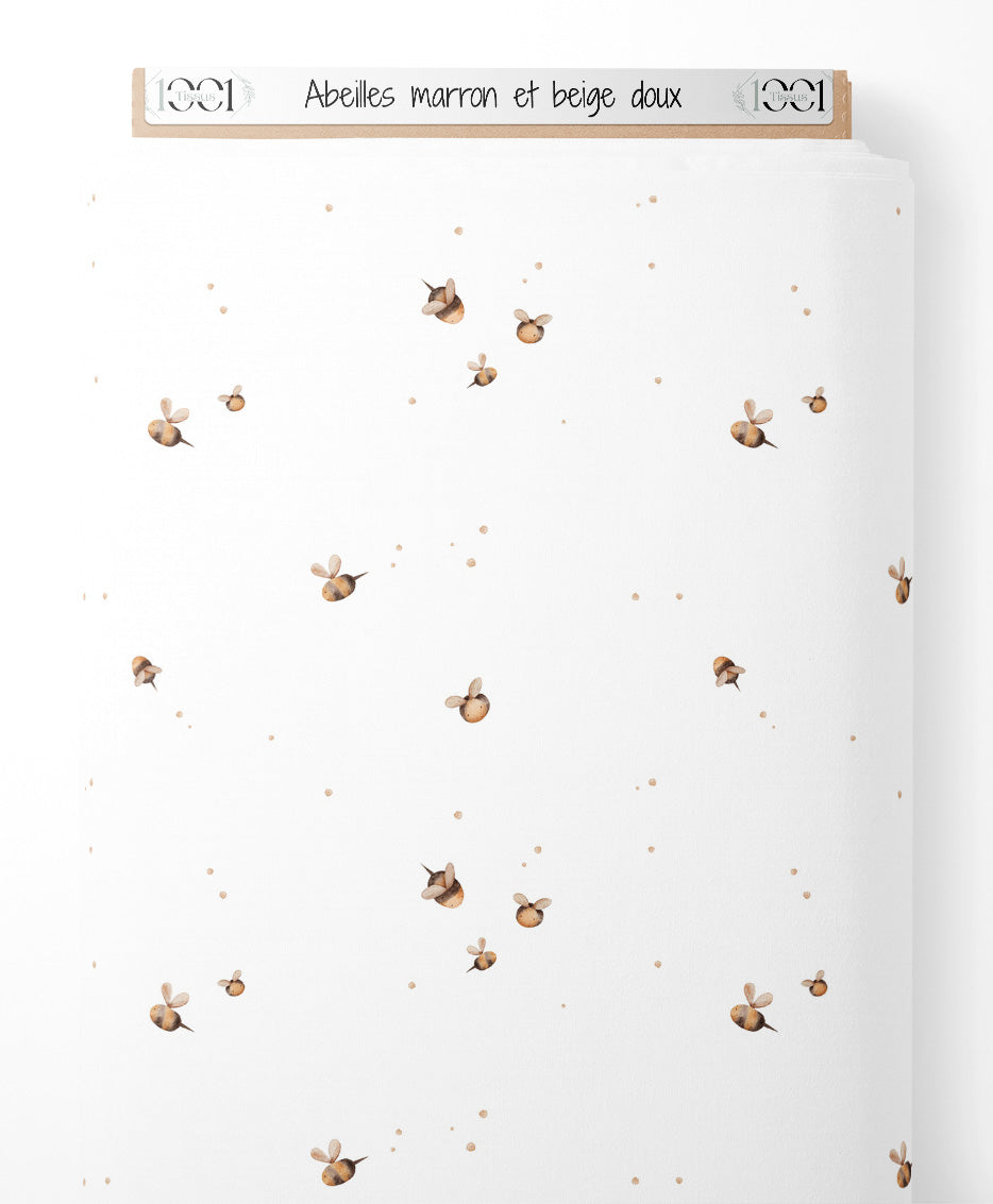 Tissu - Abeilles marron et beige doux