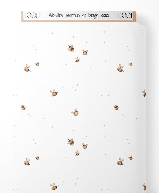 Tissu - Abeilles marron et beige doux