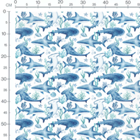 Tissu - Requins et coraux blancs